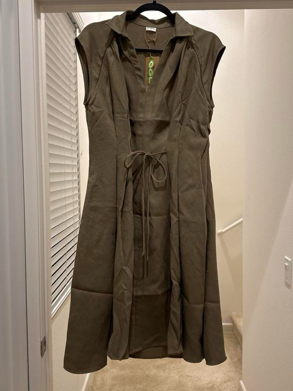 OGL Olive Green Sleeveless Tie-Waist Midi Dress